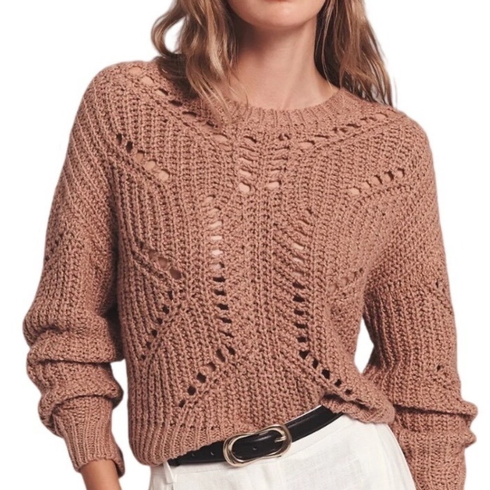 NAADAM Luxe Chunky Cotton Novelty Pointelle Crew, Sand, Chunky Knit, Size Medium